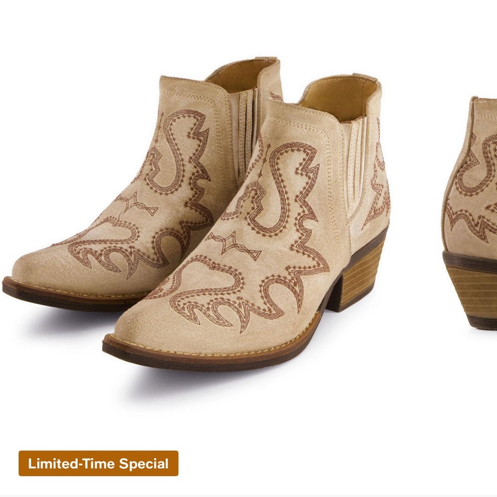 Stylish Beige Western Ankle Booties